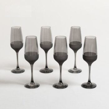 Set de 6 copas champagne de vidrio bajos color gris con base esmerilada 195 ml