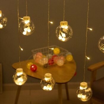 Cortina Led calida de 10 esferas con bolitas de 3 mts