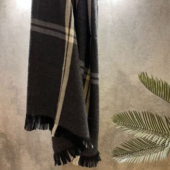 Ruanas pashminas de lana con polyester negra con rayas de 70 x 190 cm