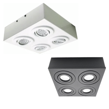 Plafon aplique de techo de 4 luces moviles cardanico apto Led Gu10 (blanco o negro)