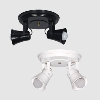 Spot de metal redondo con 2 luces capuchon direccionables curvos