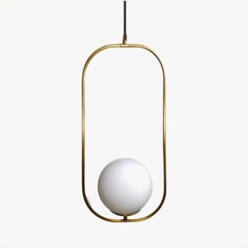 Colgante de metal bronce / dorado moderno oval con esferas de vidrio opal