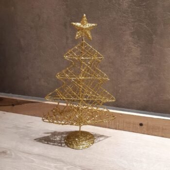 Arbol pinito de navidad de alambre glitter dorado de 27 cm
