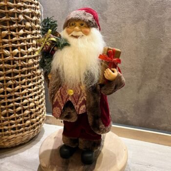 Adorno navideño muñeco de papa Noel con traje bordo