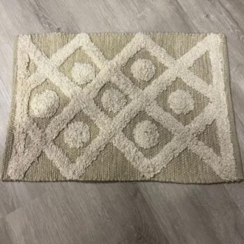 Alfombra para baño rombo y circulo beige y natural de 60 x 40 cm