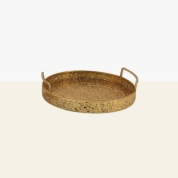 Bandeja vintage de metal dorado gastado con asas chico de 34 x 8 cm