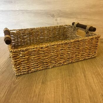 Bandeja de seagrass natural con manijas de madera grande de 36 x 27 x 10 cm
