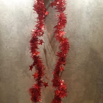Boa / lameta guirnalda de navidad roja con estrellas de 2 mts