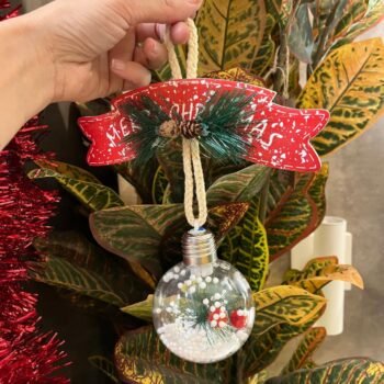 Adorno cartel y bola de navidad colgante con luz led de 25 cm