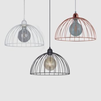 Colgante tipo jaula semiesferica (disponible en color negro/blanco/cobre brillante)