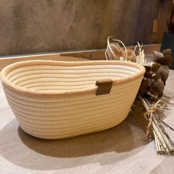 Cesta ovalado de fibras de algodon natural combinado de 23 x 13 x 10 cm