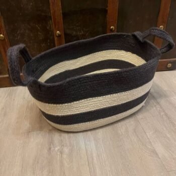 Cesta nautica combinada Grande en soga y azul con manijas de 40 x 25 x 20 cm