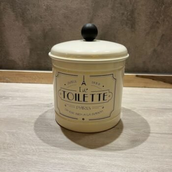 Cesto para baño en metal blanco estampado vintage Toilette chico de 16 x 21 cm