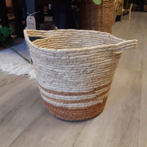 Cesta combinada grande en yute natural y terracota con manijas de 30 x 27 cm