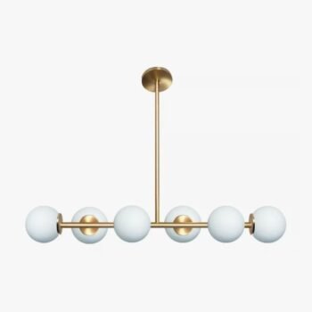 Colgante de metal bronce / dorado barra horizontal con 6 esferas de vidrio opal