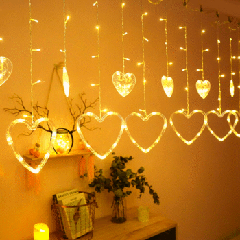 Cortina led de corazones grandes calida de 3 x 0.80 mts