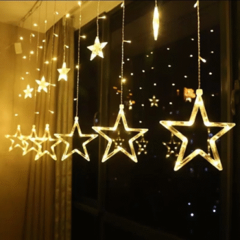 Cortina led de estrellas grandes calidas de 3 x 0.80 mts
