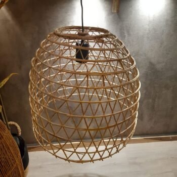 Colgante artesanal de mimbre calado modelo Domo mediano de 50 cm
