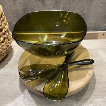 Set de ensaladera cuadrada con tenedor y cuchara de acrílico