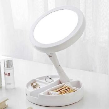 Espejo retractil redondo doble faz con luz led para maquillaje