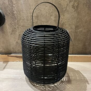 Fanal latern negro con porta vela de vidrio de 21 x 26 cm