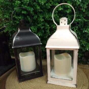 Farol Fanal de 24 cm efecto fuego con Vela Led en blanco o negro gastado