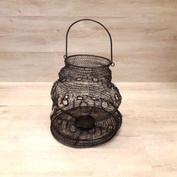 Farol Fanal portavela colgante de malla de hierro niquelado grande de 30 x 34 cm