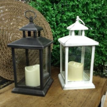 Farol de 27 cm con vela led Incluida en blanco o negro