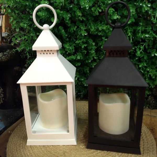 Farol Fanal 25 cm con vela Led en color negro o blanco