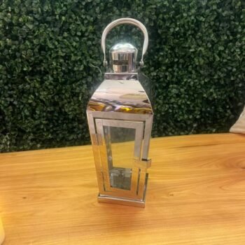 Farol Porta velas metalico de acero cromado chico de 31 cm