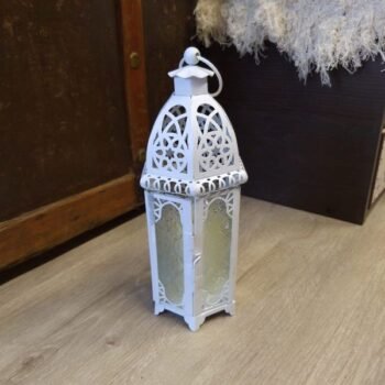 Farol / Fanal portavela metalico blanco Ramadan mediano