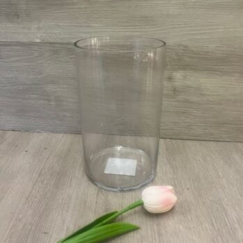Florero jarron estilo cilindro de vidrio cristal de 20 cm