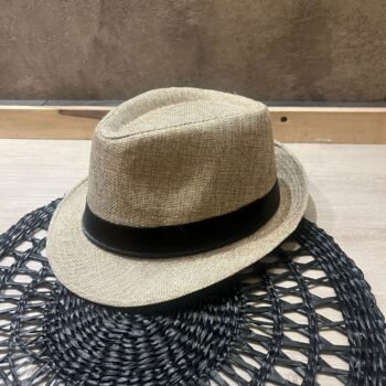 Sombrero de arpillera tramada natural con faja satinada