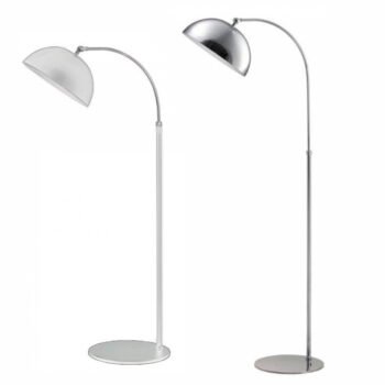 Lampara de pie con pantalla campana y base de metal en blanco o cromado