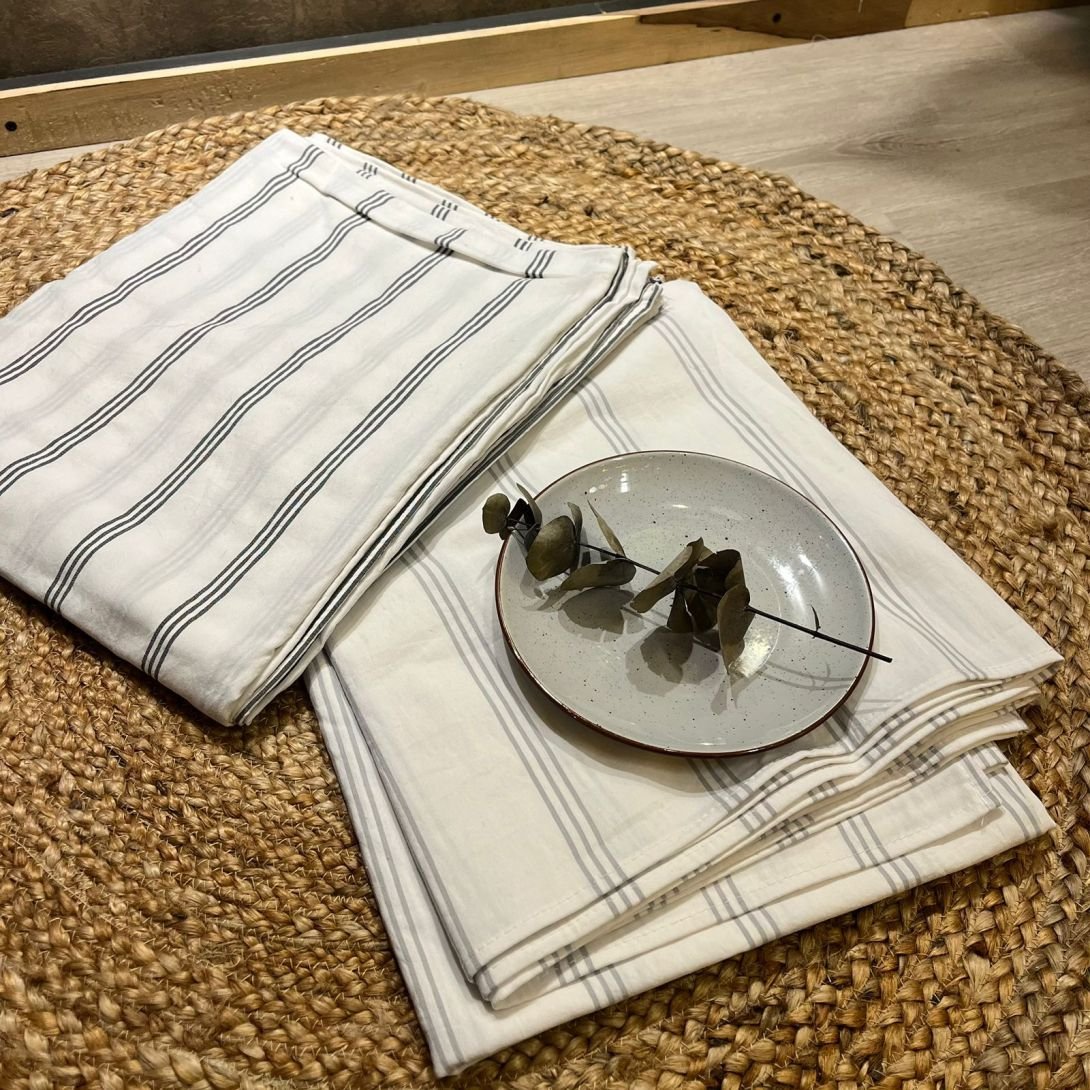 Mantel de tela tusor natural 3 rayas de 2,50 x 1,60 mts