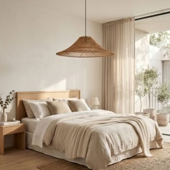 Colgante artesanal mongol de Ratan y estructura metalica de 53 x 15