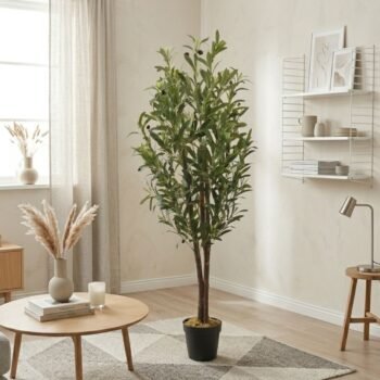Planta arbol de olivo artificial de 120 cm en maceta negra
