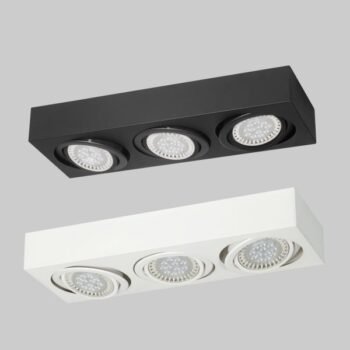 Spot de metal para interior con cabezal movil para 3 lamparas Ar111 en blanco o negro