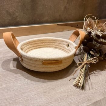 Cesta mini redonda de fibras de algodon natural de 17 x 5 cm