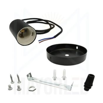 Porta lampara E27 con colgante de 1 metro Metalico Base Negro