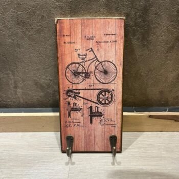 Portallaves de madera estampada Bici vintage con perchas de metal de 12 x 25 cm