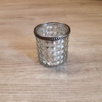 Posavela fanal estilo persa vidrio con borde de metal peltre de 7 x 7 cm