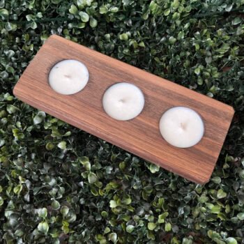 Porta velas / fustas de Madera Rea con 3 velas de soja incluida de 10 x 15 x 3 cm