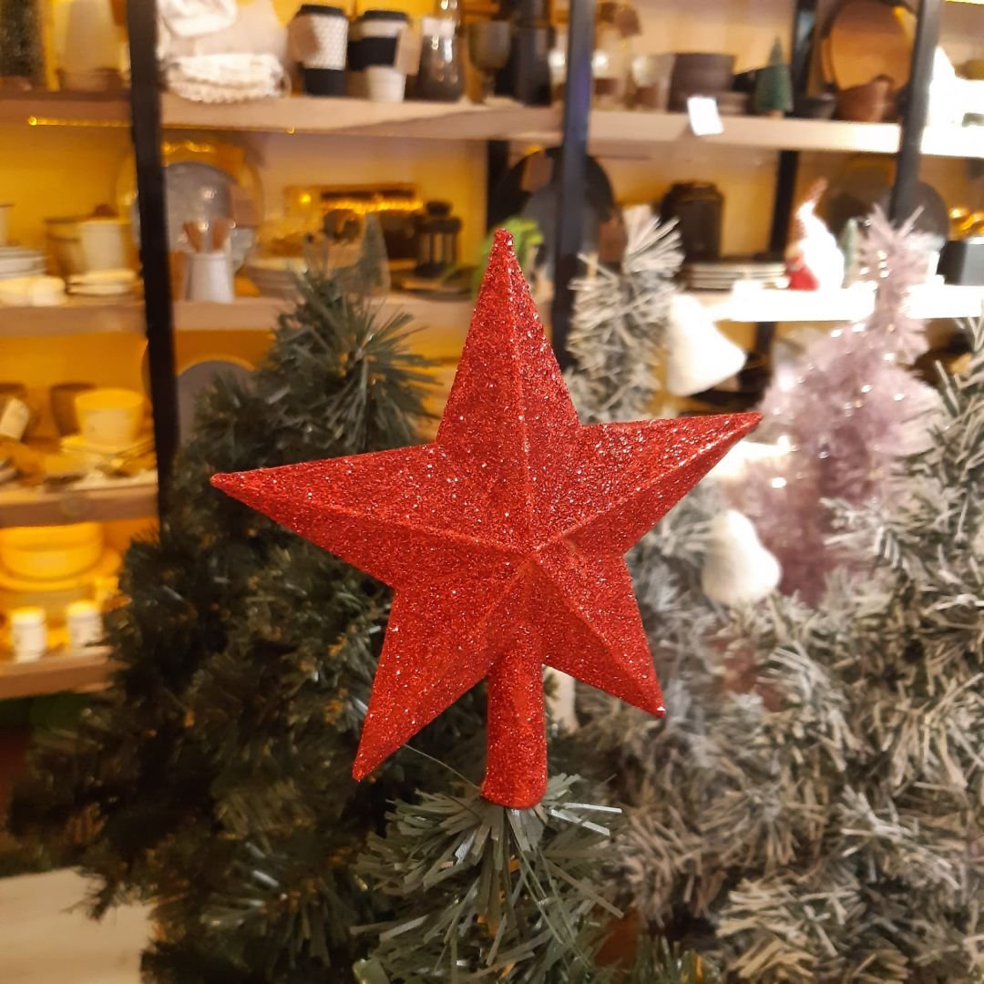 Puntal estrella para arbol de navidad glitter rojo de 18 cm