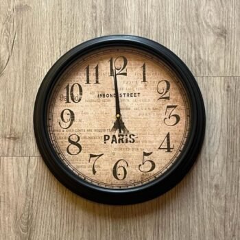 Reloj de pared vintage Paris marco negro con frente de acrilico de 34 x 4,5 cm