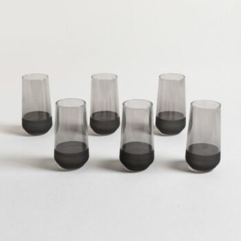 Set de 6 Vasos de vidrio altos color gris con base esmerilada 470 ml