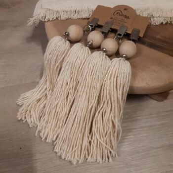 Set de 4 borlas colgante pesas para mantel de madera e hilos de algodon natural