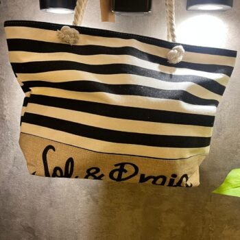 Bolso playero / Tote bag de arpillera estampada y manijas de cuerdas de 53 x 35 cm