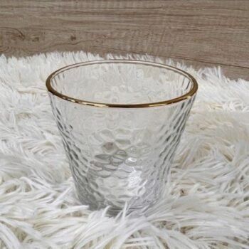 Vaso de vidrio labrado con borde dorado de 340 cc