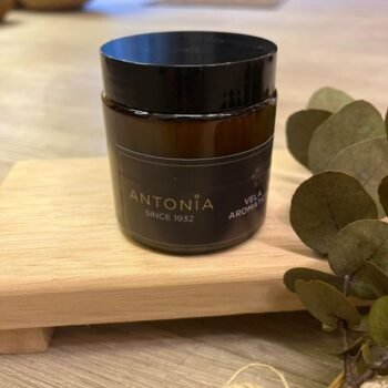 Vela de cera de soja aromatica en frasco de vidrio ambar